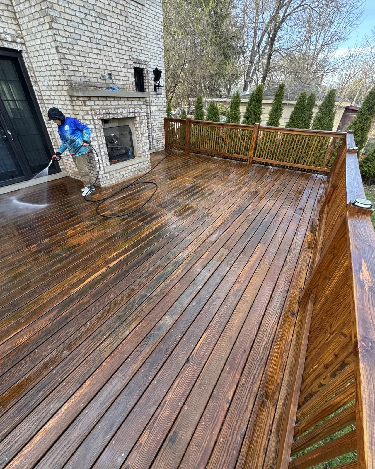 Washing a wood deck