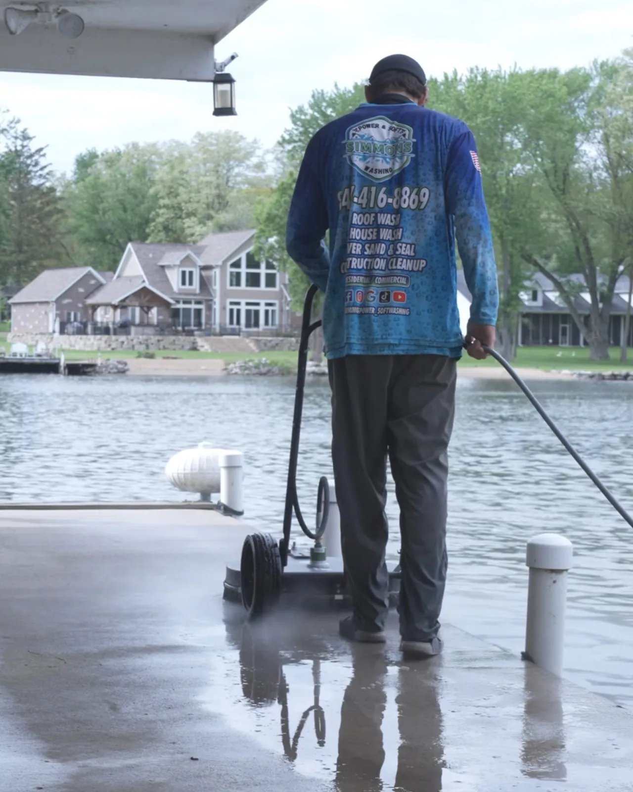 Cleaning a lakeside dock