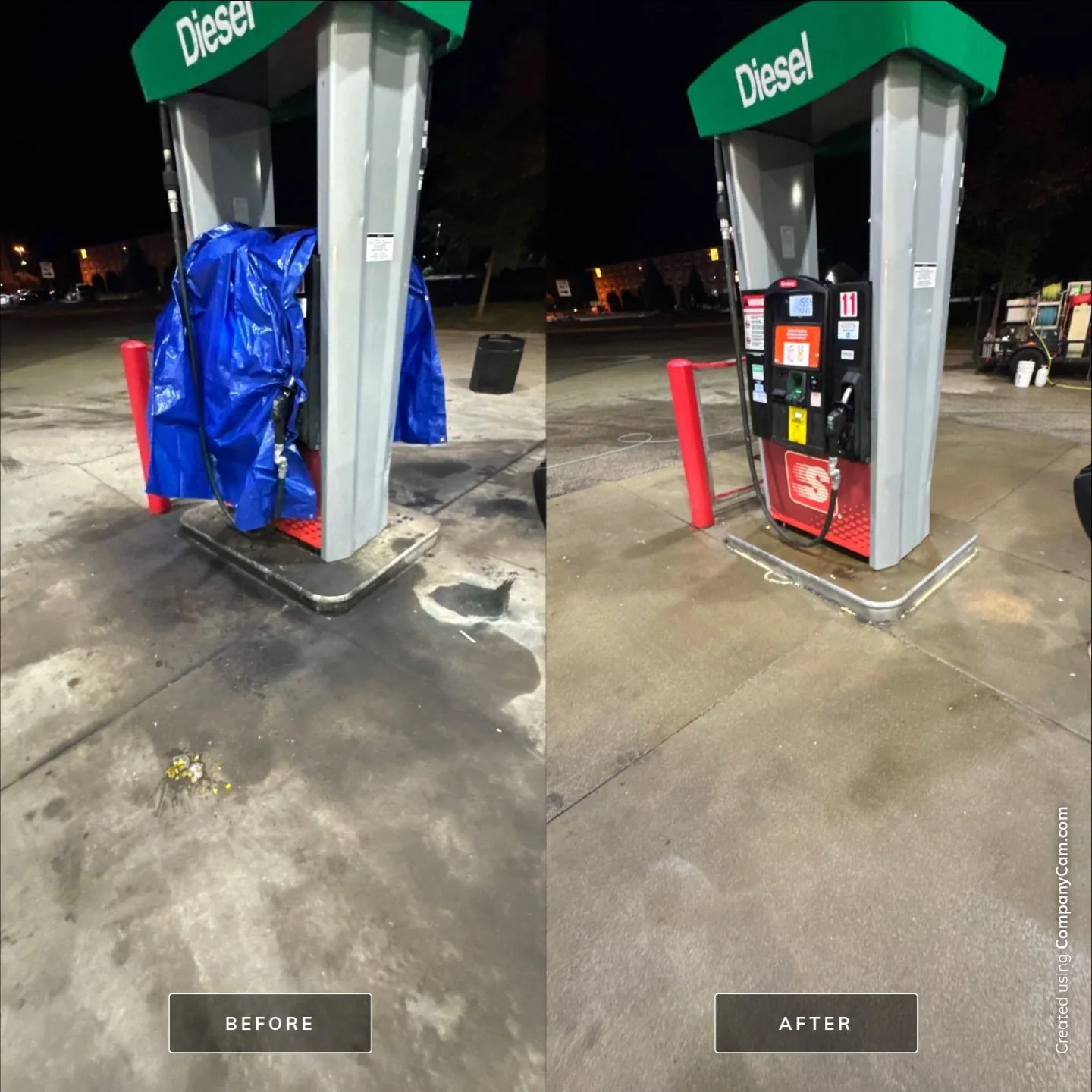 Fuel pump island, before and after