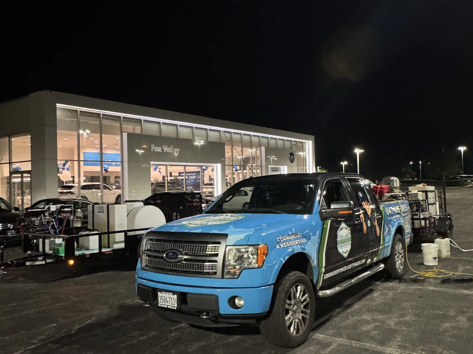 Our truck at a gas station at night
