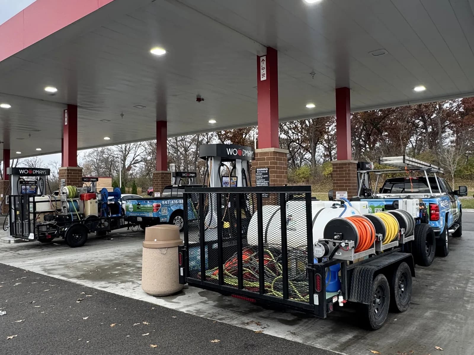 Our rig under a gas station canopy