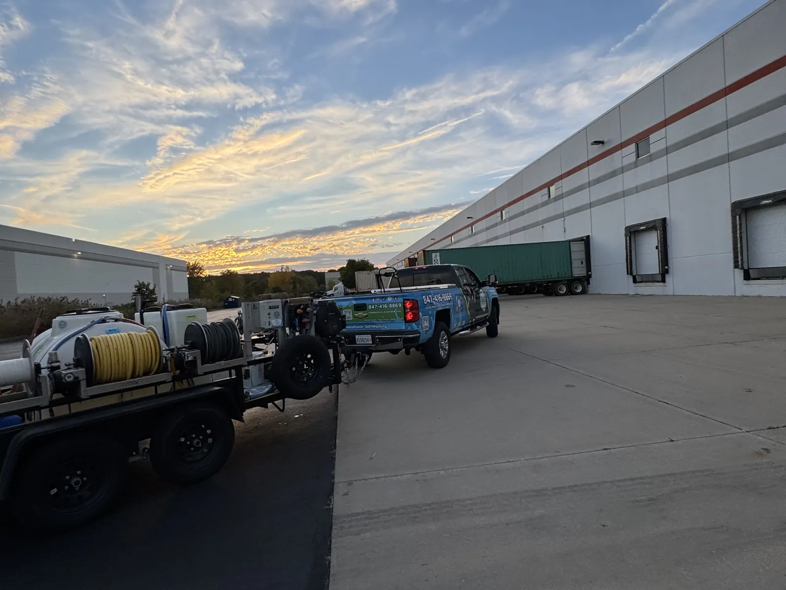 Our rigs at a loading dock at dawn
