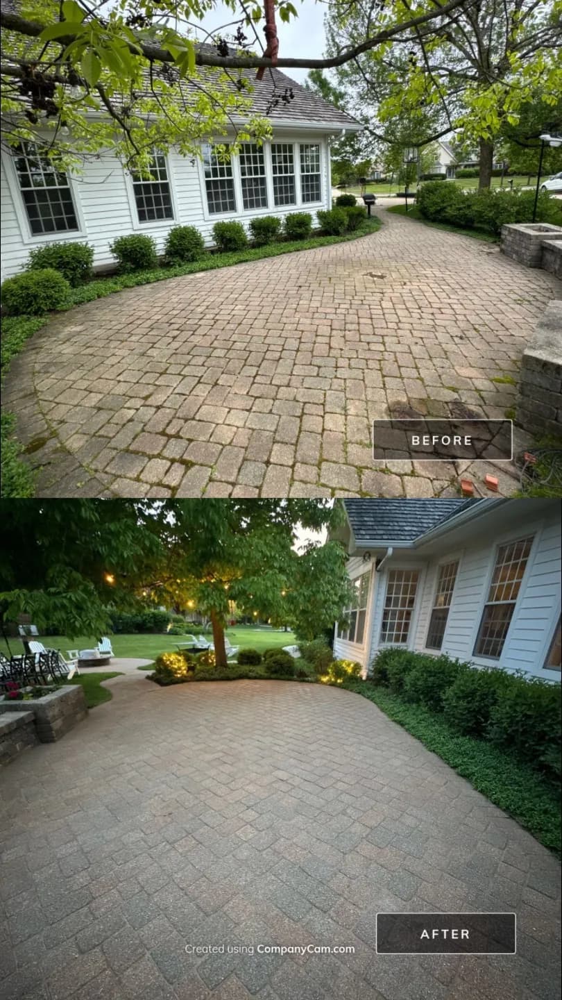 Circular paver drive, before and after