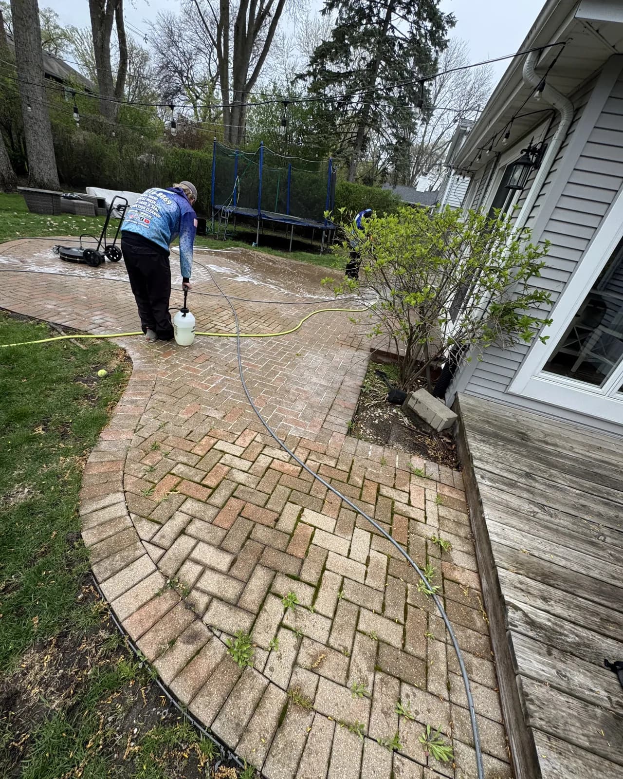 Cleaning a paver walk