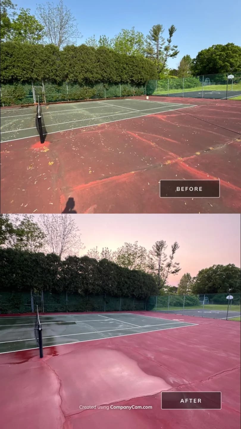 A tennis court, before and after